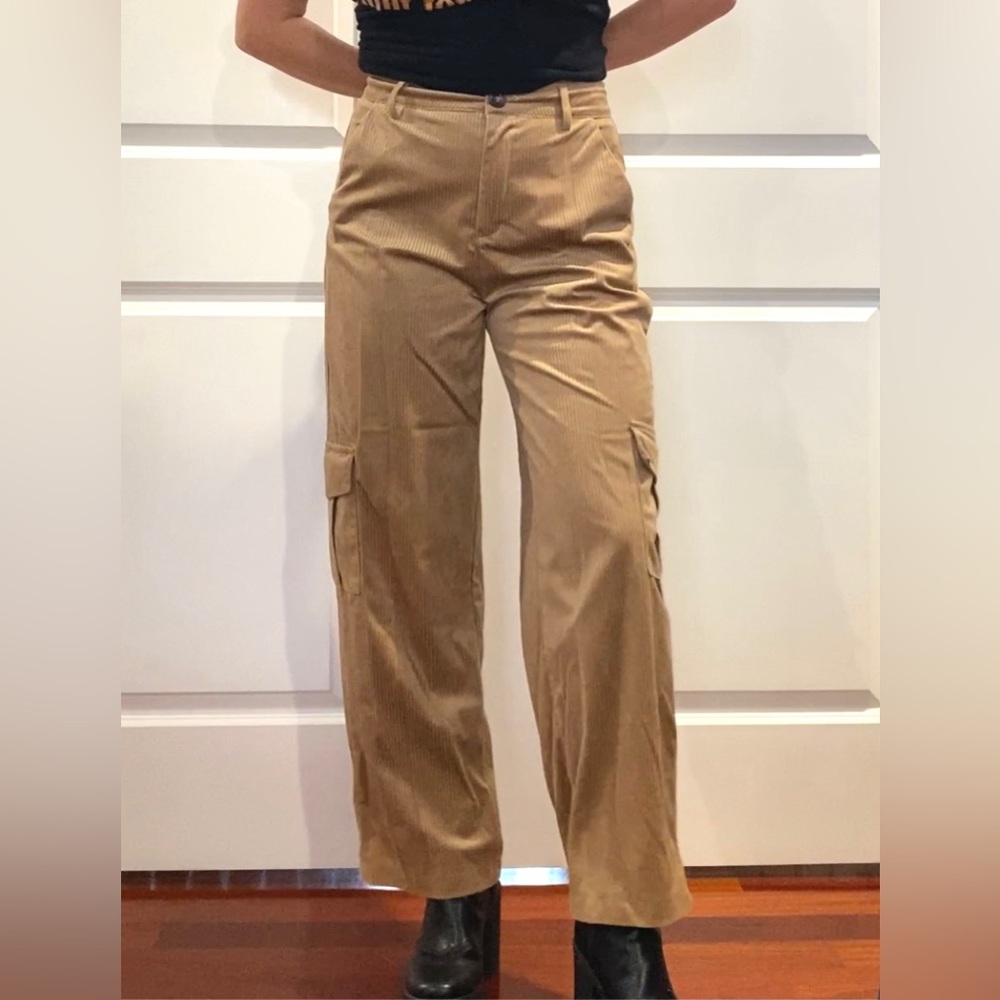 Tan Cargo Pants with corduroy details